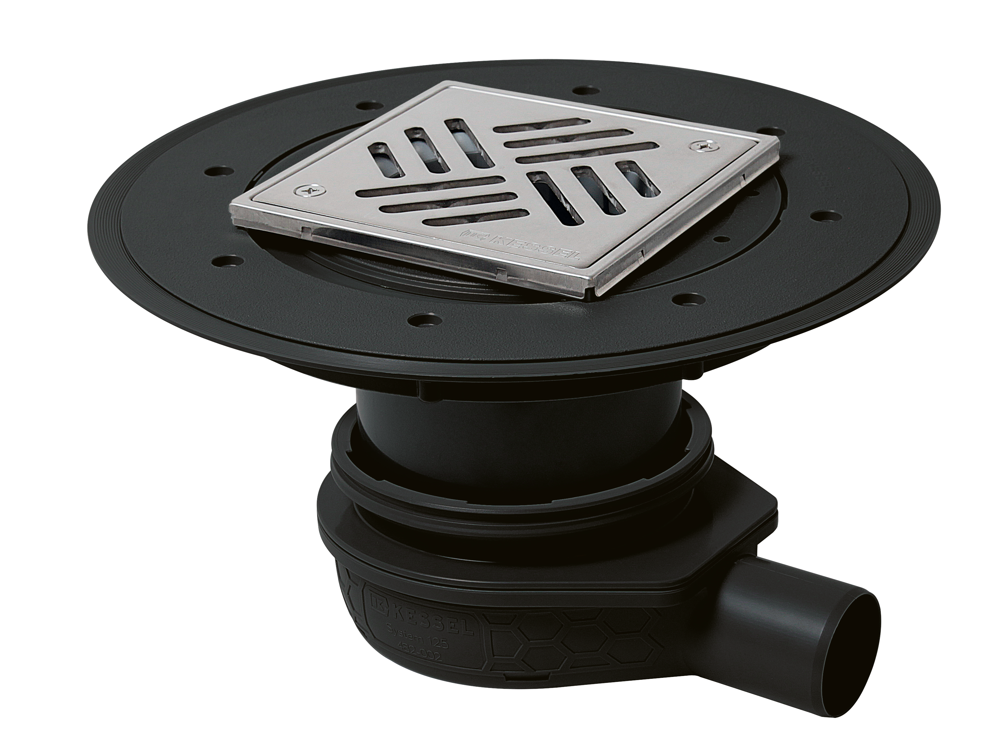 The Ultraflat 79 bathroom drain, DN 50, with a Variofix upper section and a slotted cover